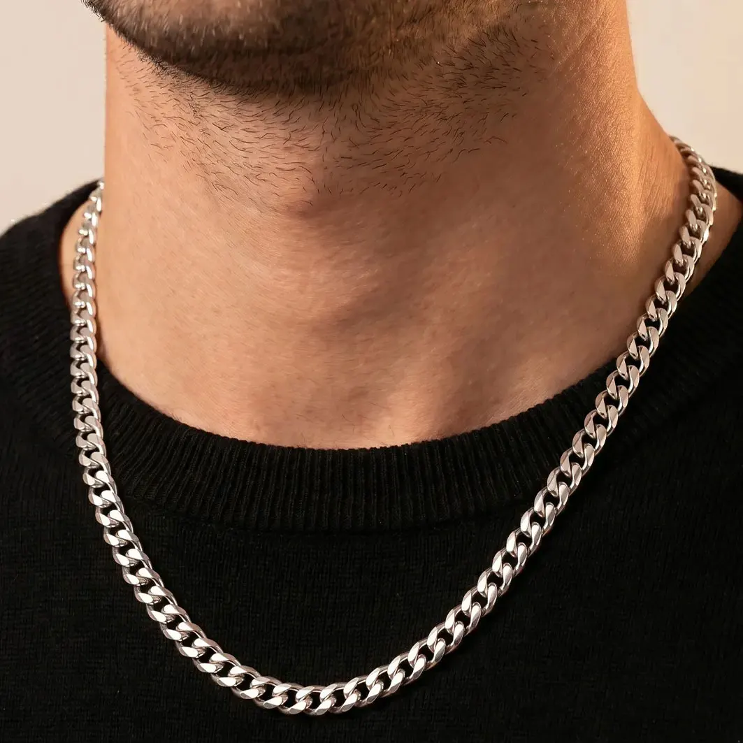 Men's Stainless Steel Cuban Link Chain Necklace Minimalist Hip Hop Silver Chain Necklace photo 2