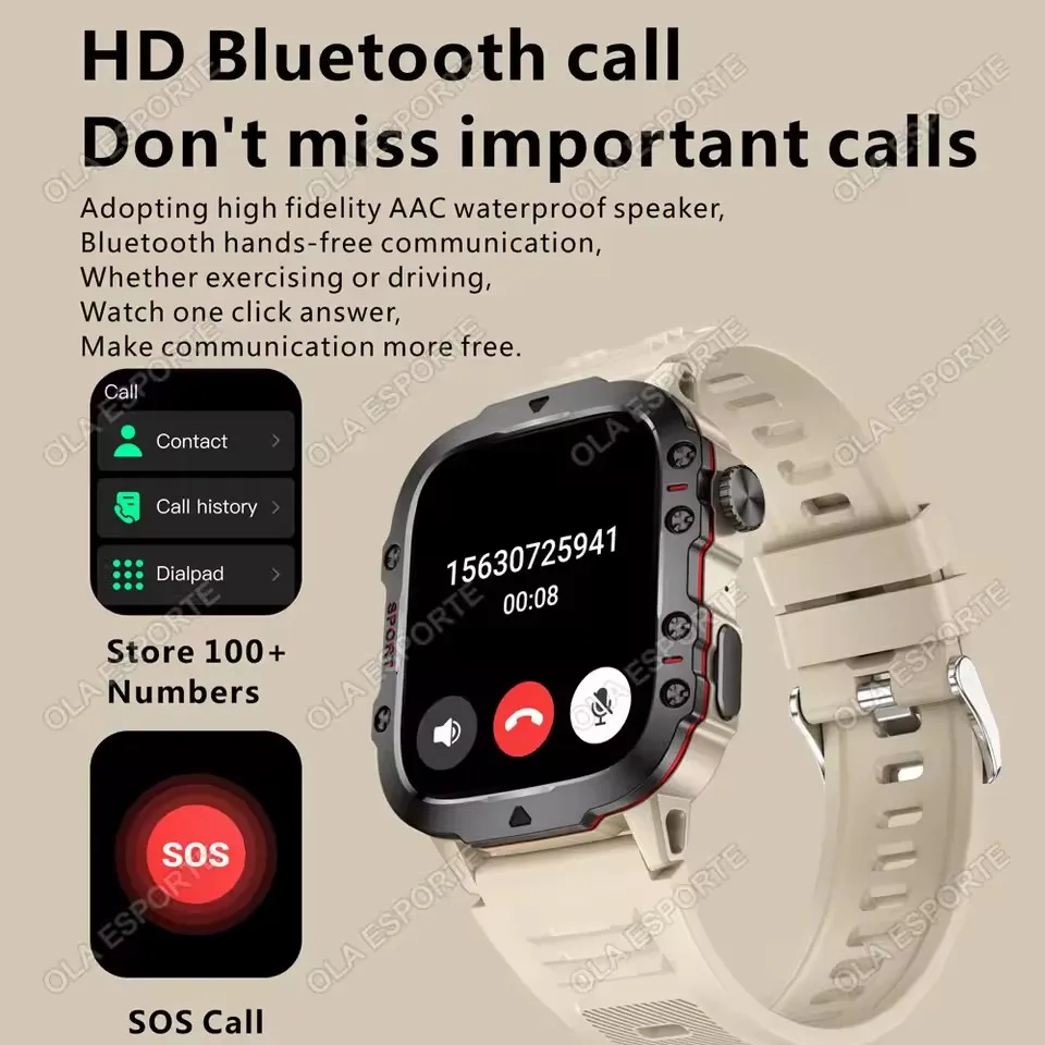 2026 New Military Smart Watch Men 3ATM Outdoor Sports Fitness Tracker Blood Pressure Health Monitoring BT Call GPS Smartwatch photo 3