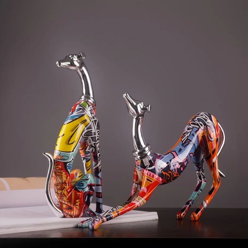 1pc Art Deco Resin Dog Sculpture - Colorful Abstract Animal Figurine for Tabletop Decor For Thanksgiving, Christmas,Decor photo 2