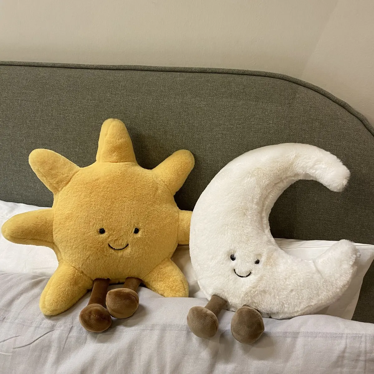 Adorable Smile Face White Moon Yellow Sun Plushie Stuffed Cute Cartoon Weather Plush Toy for Kid Bedroom Decor Sofa Throw Pillow photo 5