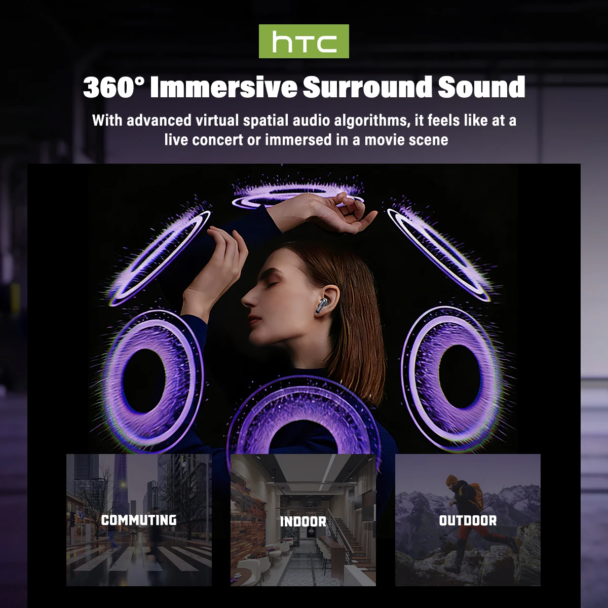 Wireless Headphones Bluetooth HTC NE70 Earphones Microphones Earbuds AI Translator 30Hours of Battery Life Full HD LCD Display photo 4