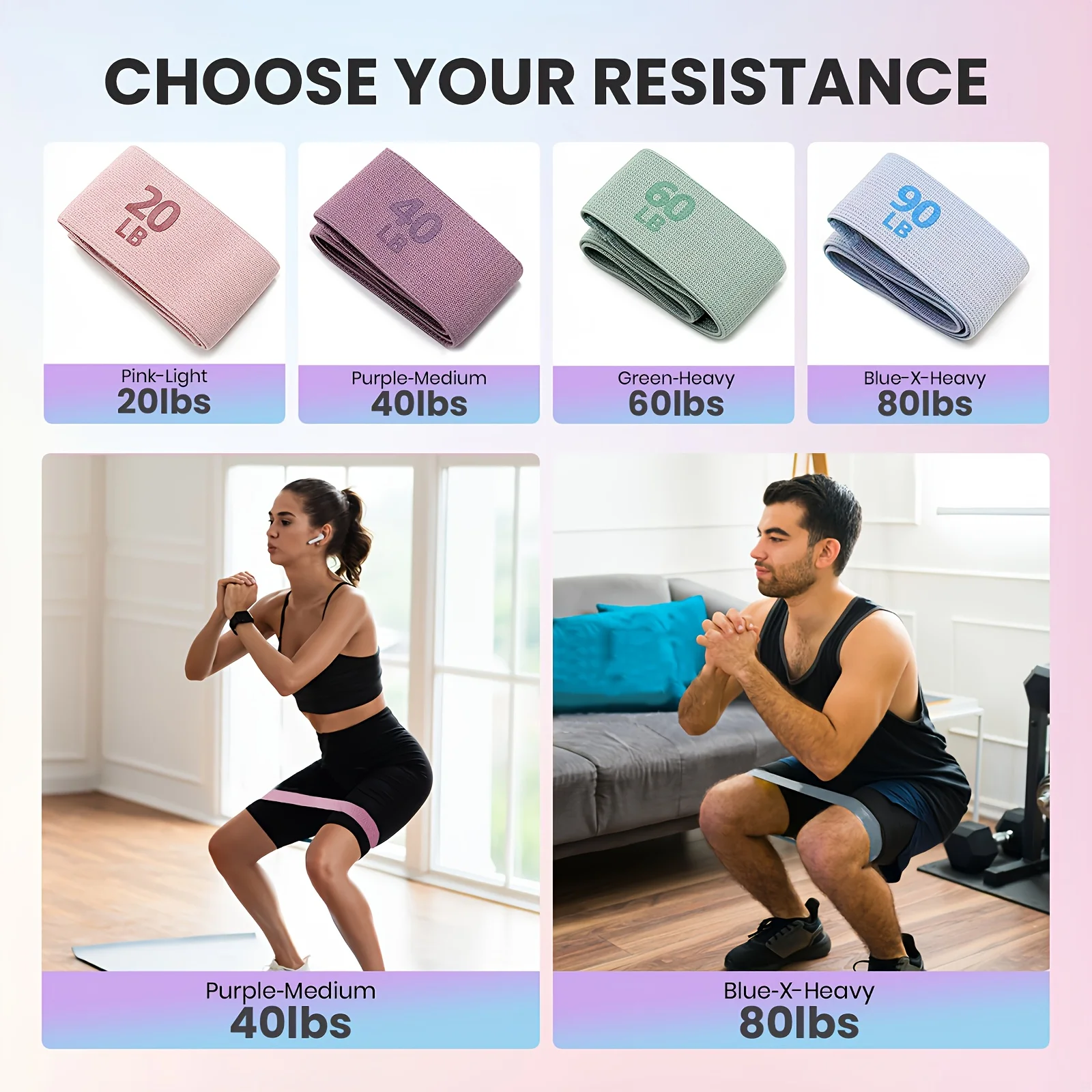 20-90LB Resistance Bands for Legs and Butt Hip Glute Thigh Booty Elastic Workout Fitness Strips Loops Yoga Gym Band Buttocks photo 3