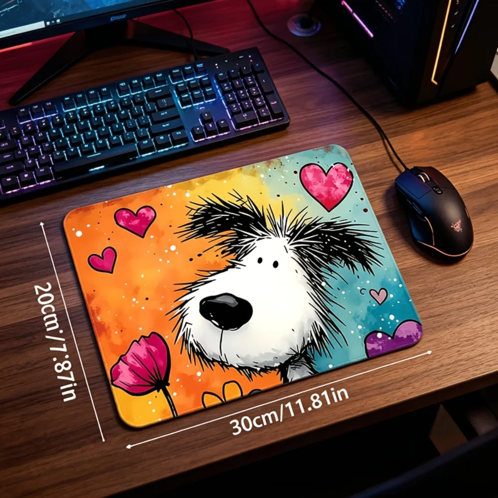 CIFBUY Small Gaming Mouse Pad Cartoon Dog Heart PC Keyboard Desk Mat Durable Non-Slip Rubber Base Home Office Laptop Computer De photo 2