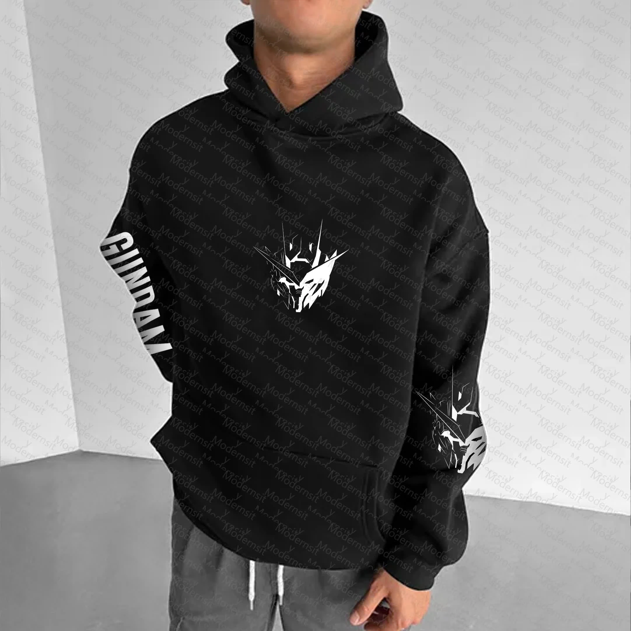 Men Women GUNDAM Anime Hoodie Black Mecha Graphic Streetwear Casual Loose Fit Autumn Winter Running Fitness Unisex photo 2