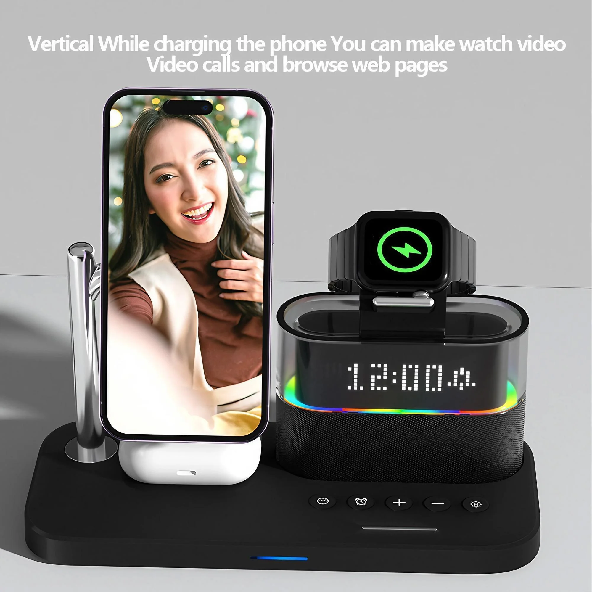 Magnetic Wireless Charging Station for Phone Series 12 13 14 15 16 17 and Watch Ultra 8 7 6 5 Earbuds Charger Stand Multi Device Charging Pad for Desk Home Office Travel Supports Fast 15W Charging for Phones and 5W for Wearables and 360 Degree Desk Stand photo 3
