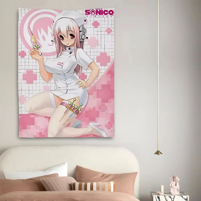 VIKAMA Soft Art Tapestry, Pink Angel Nurse Anime Mural, Fabric Wall Hanging for Study, Bedroom, and Living Room Wall Decor photo 3
