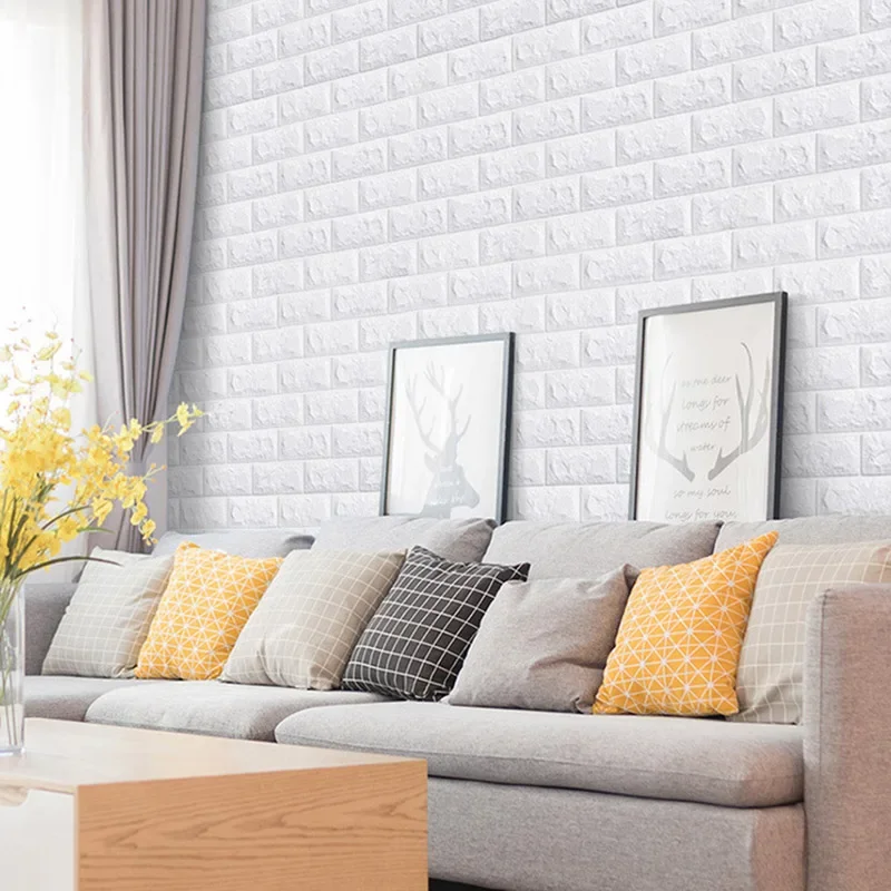 3D Foam Brick Wall Panels Stickers Self Adhesive Waterproof Living Room Wallpaper Wall Decal Home Decor Wallcovering TV Backdrop photo 3