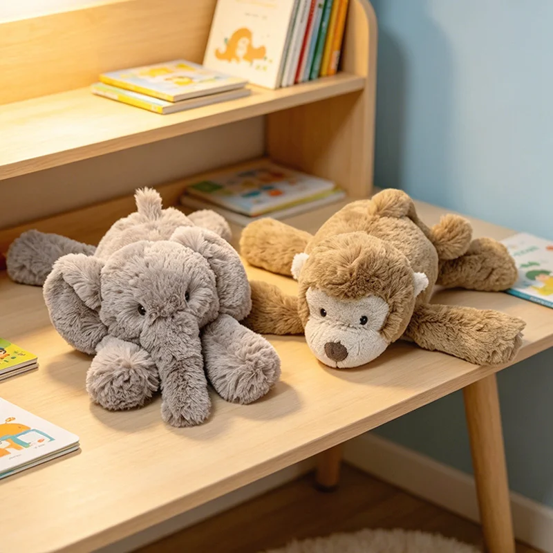35/52CM Lying Elephant Monkey Plush Toys Soft Stuffed Cartoon Animal Doll Accompany Toy For Kids Appease Gifts photo 2