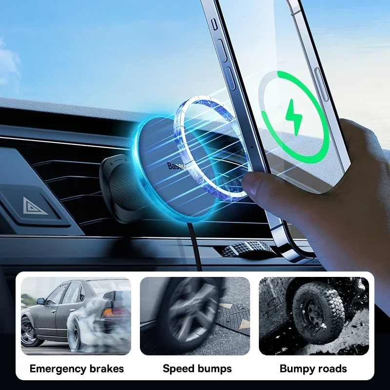 Baseus Magnetic Wireless Charger Car Phone Holder 15W Fast Charging Wireless Car Charger Holder For iPhone 16 15 14 13 Car Mount photo 2