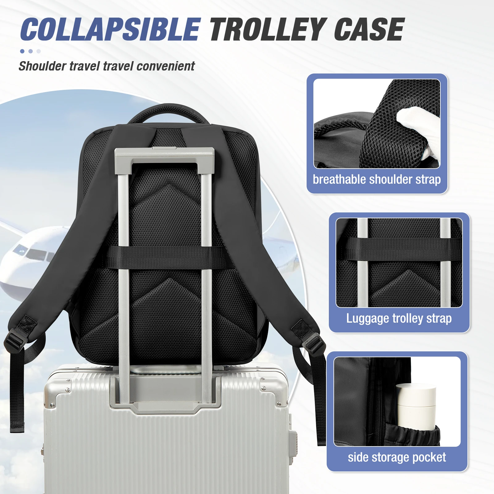 Men Vacuum Compression Backpack 15.6in Laptop Backpack Expand Hiking Vacuum Travel Backpack, Ryanair Backpack 40x30x20 Cabin Bag photo 6