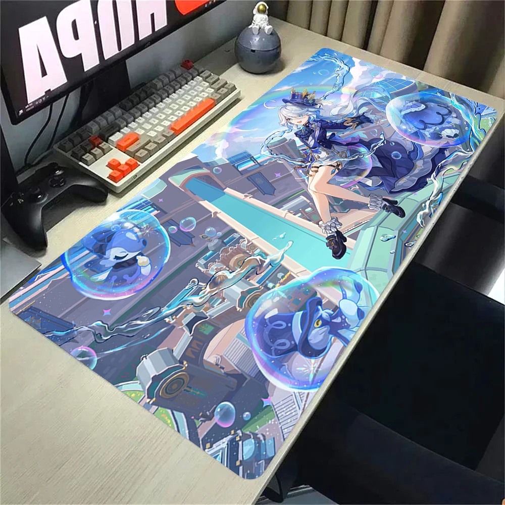 Genshin Impact Furina Anime Game Mousepad Office PC Kawaii Gaming Accessories Keyboard Mouse Pad Laptop 90x40cm Mouse Mat Carpet photo 2