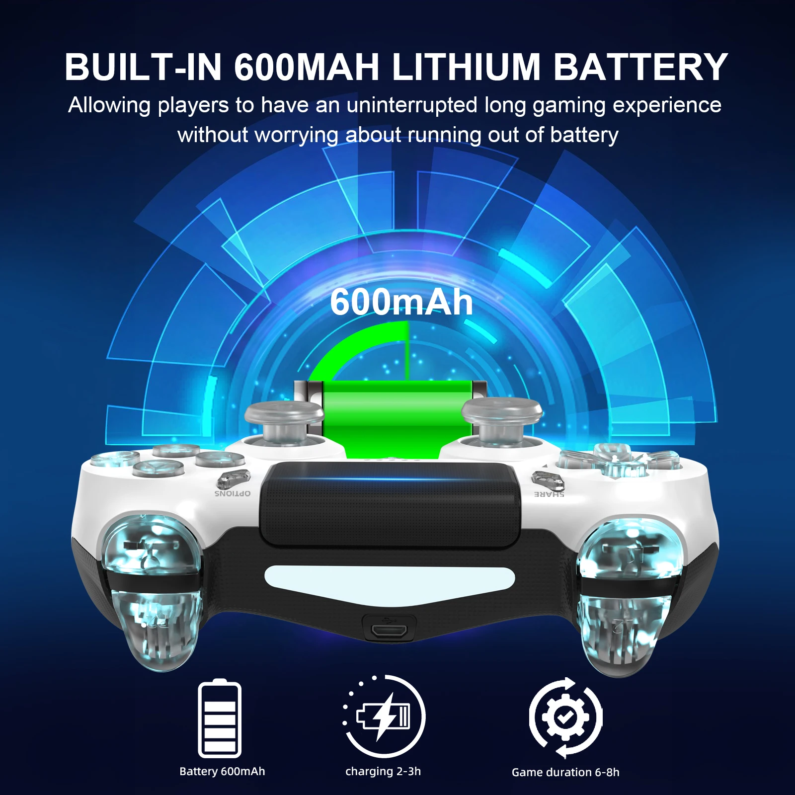 GAMINJA Wireless Game Controller For PS4 PS3 Console Computer PC RGB Light LED Bluetooth Gamepad 6-axis Gyroscope Dual Vibration photo 4