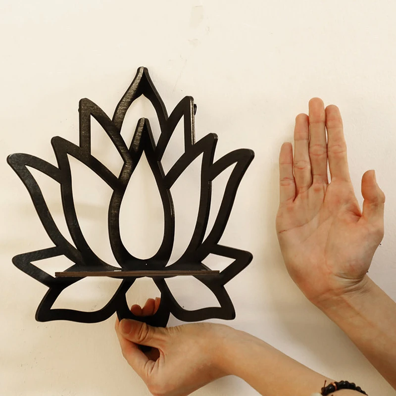 Wooden Lotus Hollow Decorative Rack Aromatherapy Organiser Essential Oil Candle Holder Wall Mounted Shelf Corner Shelf photo 4