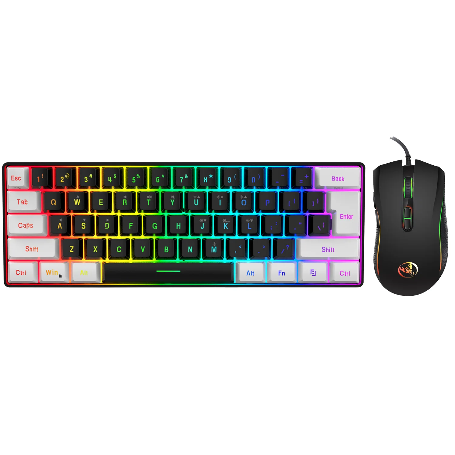 New 61keys Wired White Black Keyboard RGB Gaming Mouse Office Kit Backlight Keyboard and Mouse Combos for PUBG Gamer photo 2