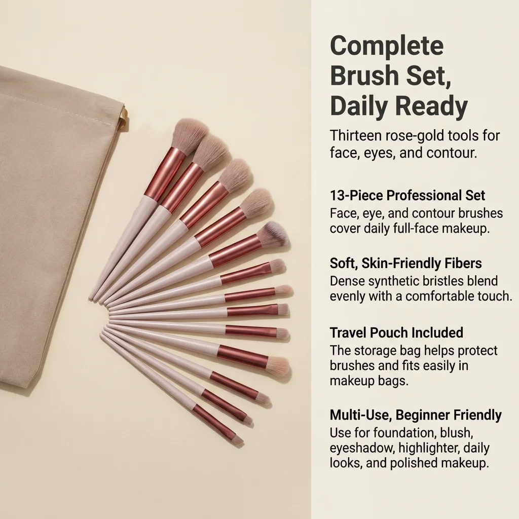 13 PCS Makeup Brushes Set Eye Shadow Foundation Women Cosmetic Brush Eyeshadow Blush Beauty Soft Make Up Tools Bag photo 2
