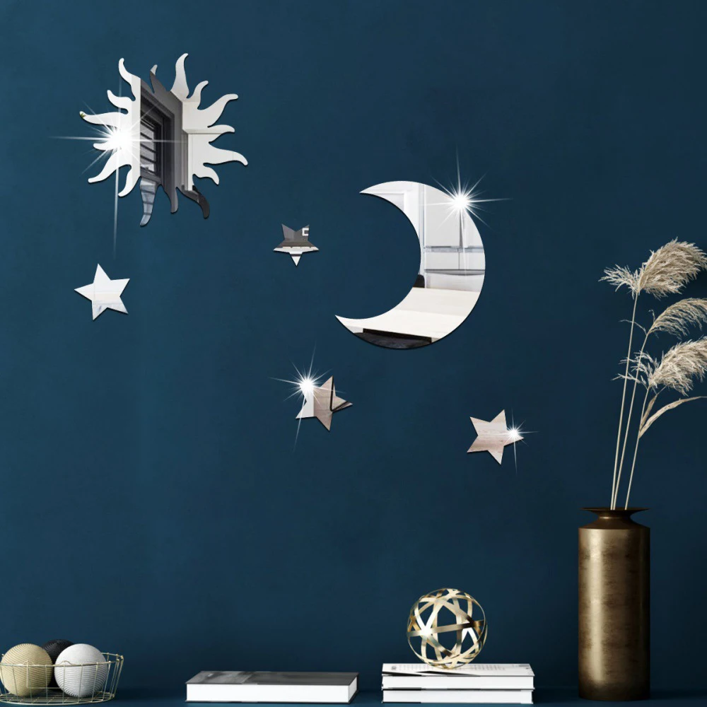 6PCS Star Moon Combination Mirror Acrylic Stereo Self Adhesive Diy Bedroom Living Room Can Be Removed Wall Stickers photo 2