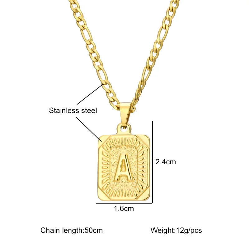 Initial Pendant Necklace for Women Simple Stainless Steel Cuba Link Charm Letter Square Necklace Men Jewelry Couple Gift photo 6