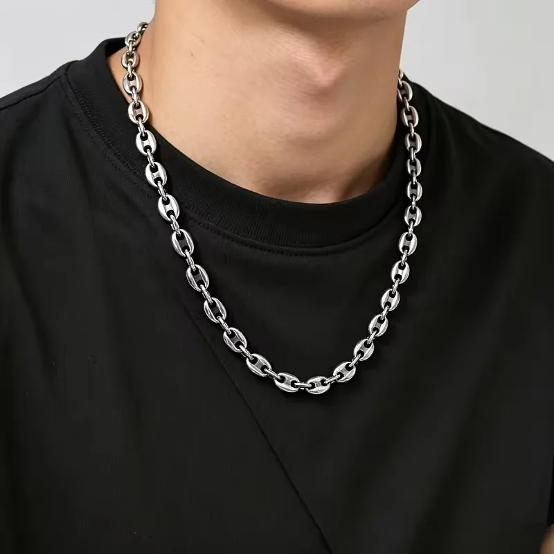 Trendy Simple Pig Nose Chain Coffee Bean Chain Men's and Women's Unique Necklace Stainless Steel Everyday Accessory photo 2
