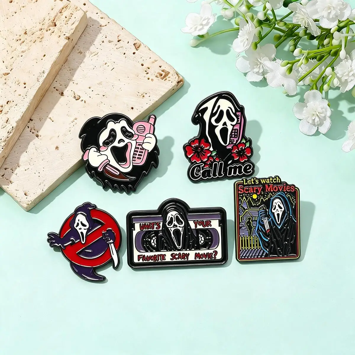 5Pcs/Set Horror Skull Enamel Brooch Gothic Punk Metal Badge Backpack Lapel Pin Costume Jewelry Accessories Halloween Gifts photo 2