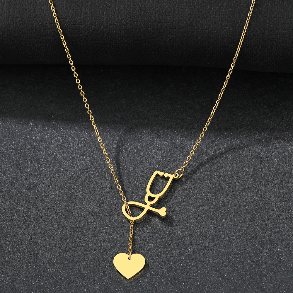 Stainless Steel Necklaces Layered Chain Stethoscope Heart Sweet Pendants Korean Fashion Choker Necklace For Women Jewelry Gifts photo 3