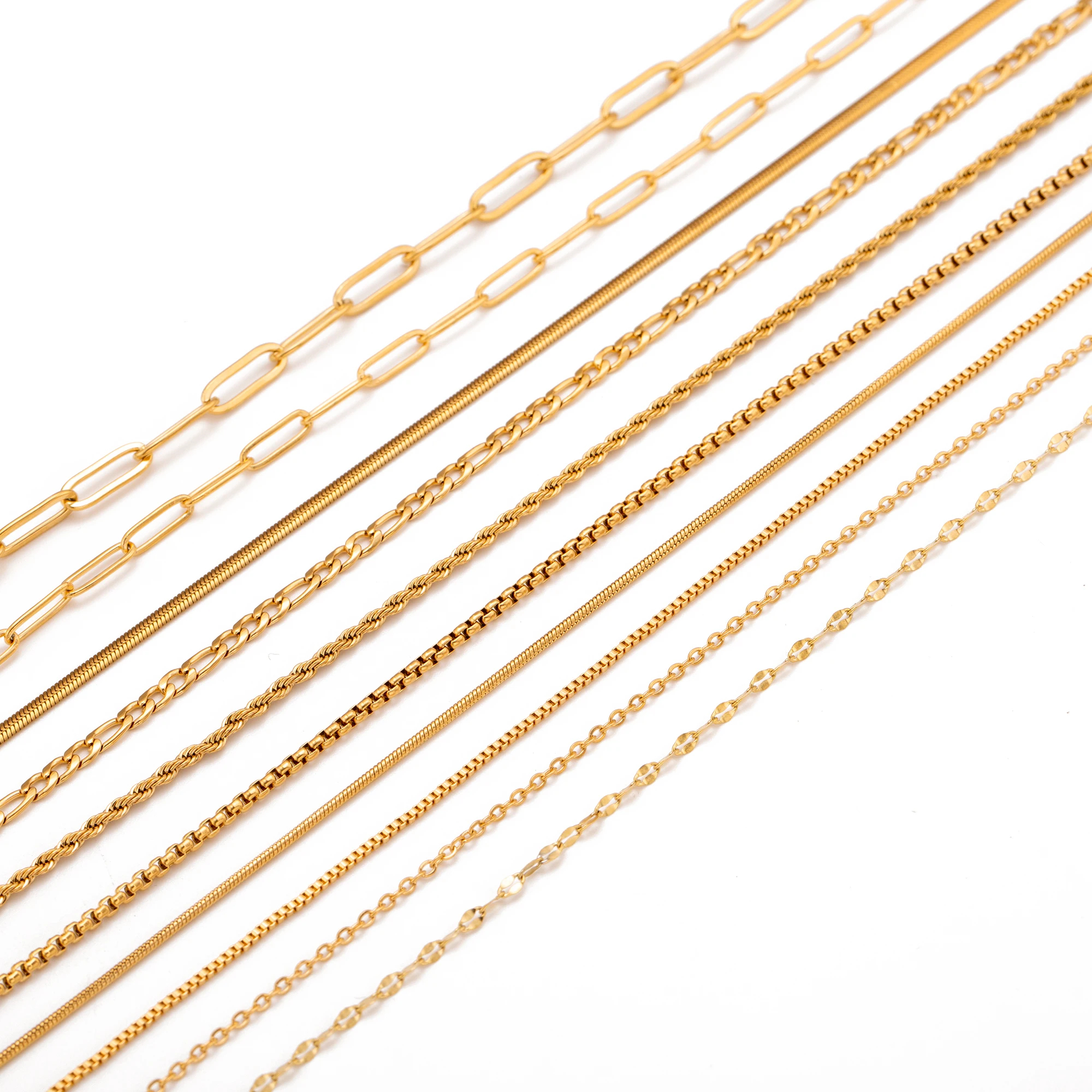 5pc 18K Gold Color PVD Plated Stainless Steel Cuba Cross O Ripple Twisted Chain Necklace Adjustable Chain DIY Necklace Wholesale photo 6