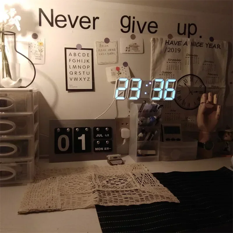 3D LED Digital Clock Wall Decoration Glow Night Mode Decoration for Home Adjustable Electronic Watch Clock Decor Clocks Garden photo 2