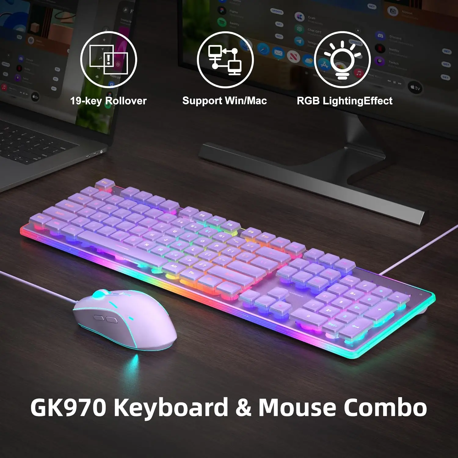 MageGee Gaming Keyboard and Mouse 104 Keys RGB 6 Speed Mouse Combo Pudding Keycaps Silent Computer Keyboard PC Laptop Mac Office photo 3