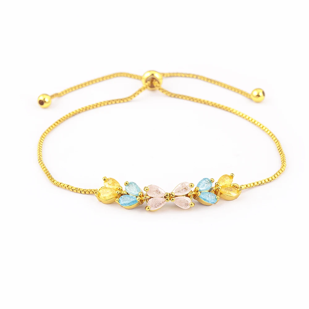 Nidin Sweet Princess Style High Quality Personality Design Adjustable Micro Inlaid Zircon Gold Plated Link Chain Bracelets Gift photo 3
