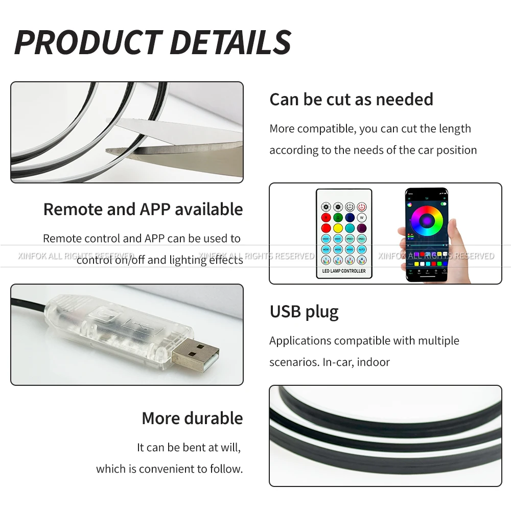 110cm  APP Control Car Ambient Lights LED Interior RGB Symphony Atmosphere Light  Acrylic Strips Dashboard Decoration Sunroof photo 2