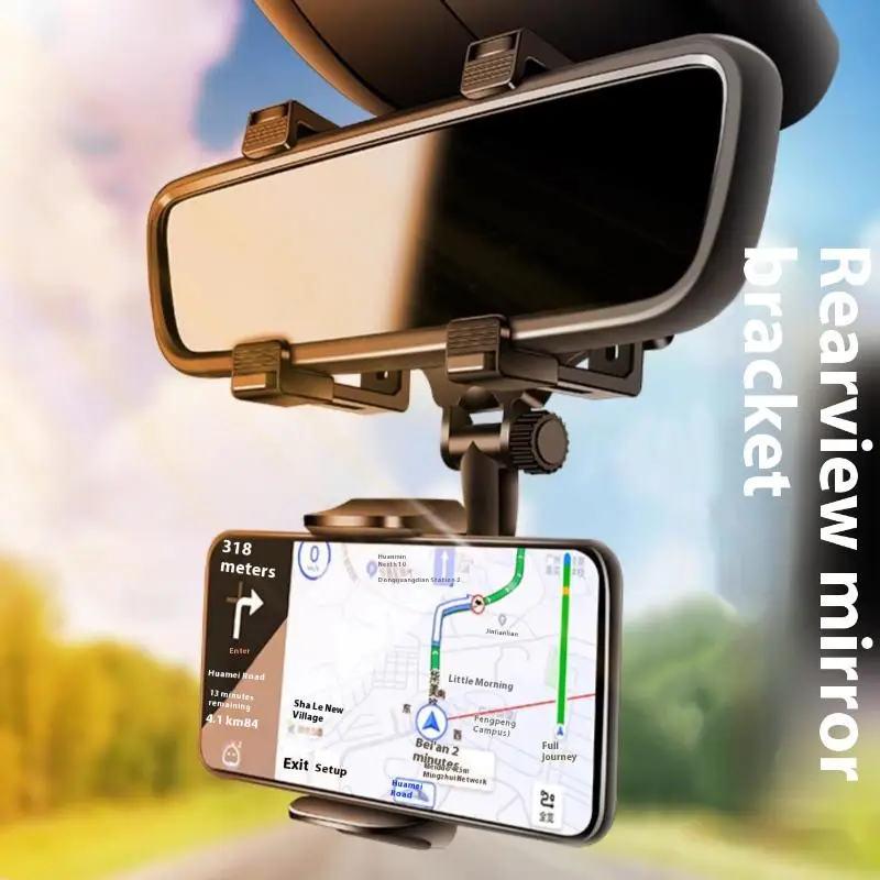 New 360° Car Phone Holder Rearview Mirror Mount Bracket  GPS Mobile Stand Clip Foldable Adjustable Car Cell Phone Support photo 4