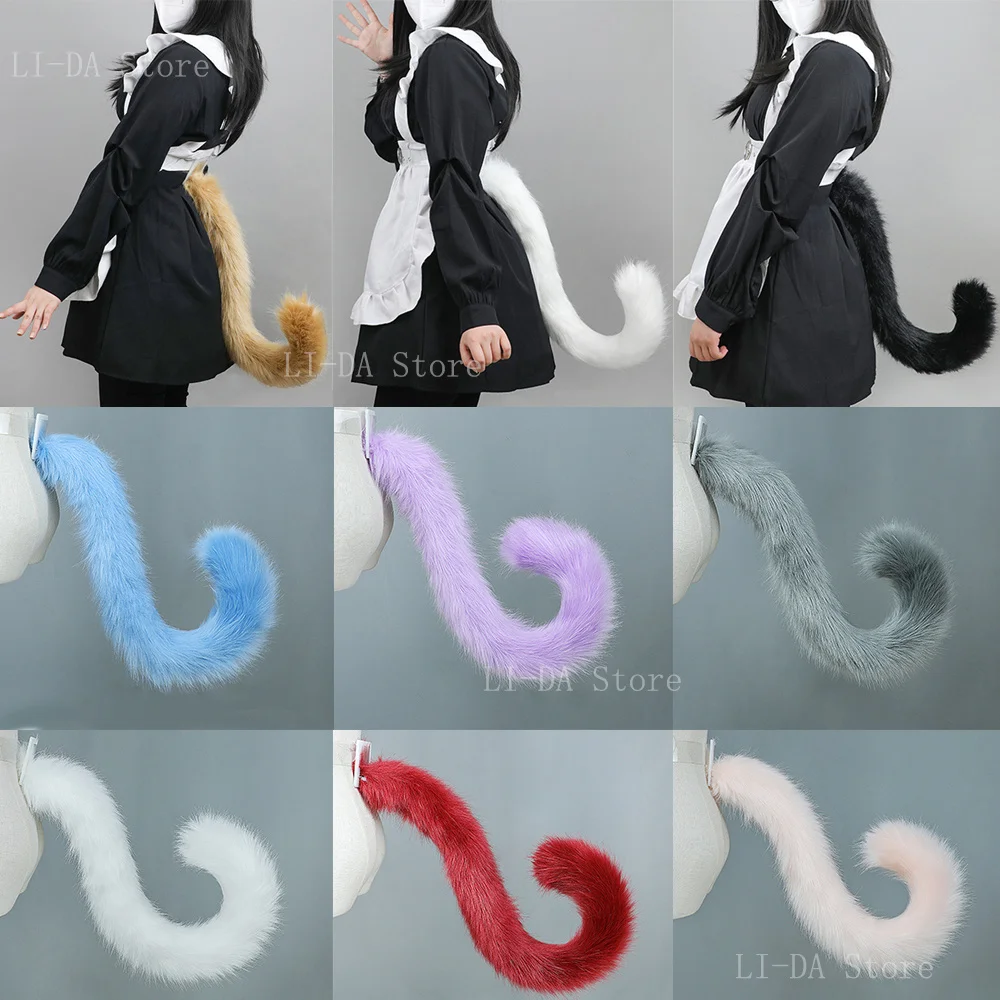 80cm Fluffy Cat Tail Furry Animal Tail Handmade Plush Realistic Tails Kawaii JK Lolita Anime Cosplay Costume Accessories photo 2