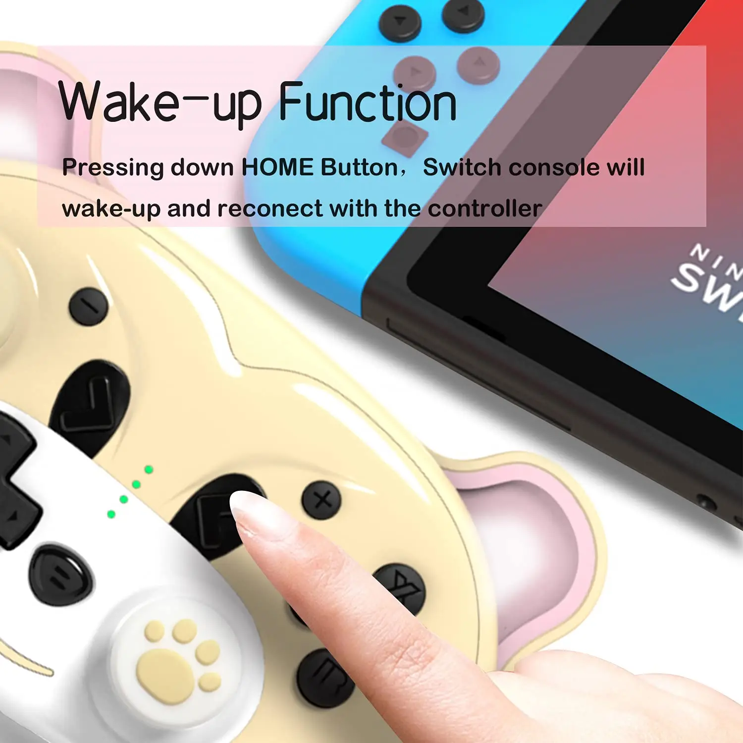 Wireless Controller for Nintendo Switch/Switch Lite, Cute Pro Controller with Macro, Wake-Up, Headphone Jack, Turbo, Motion, Vibration, Ergonomic and Breathing Light – Yellow photo 2