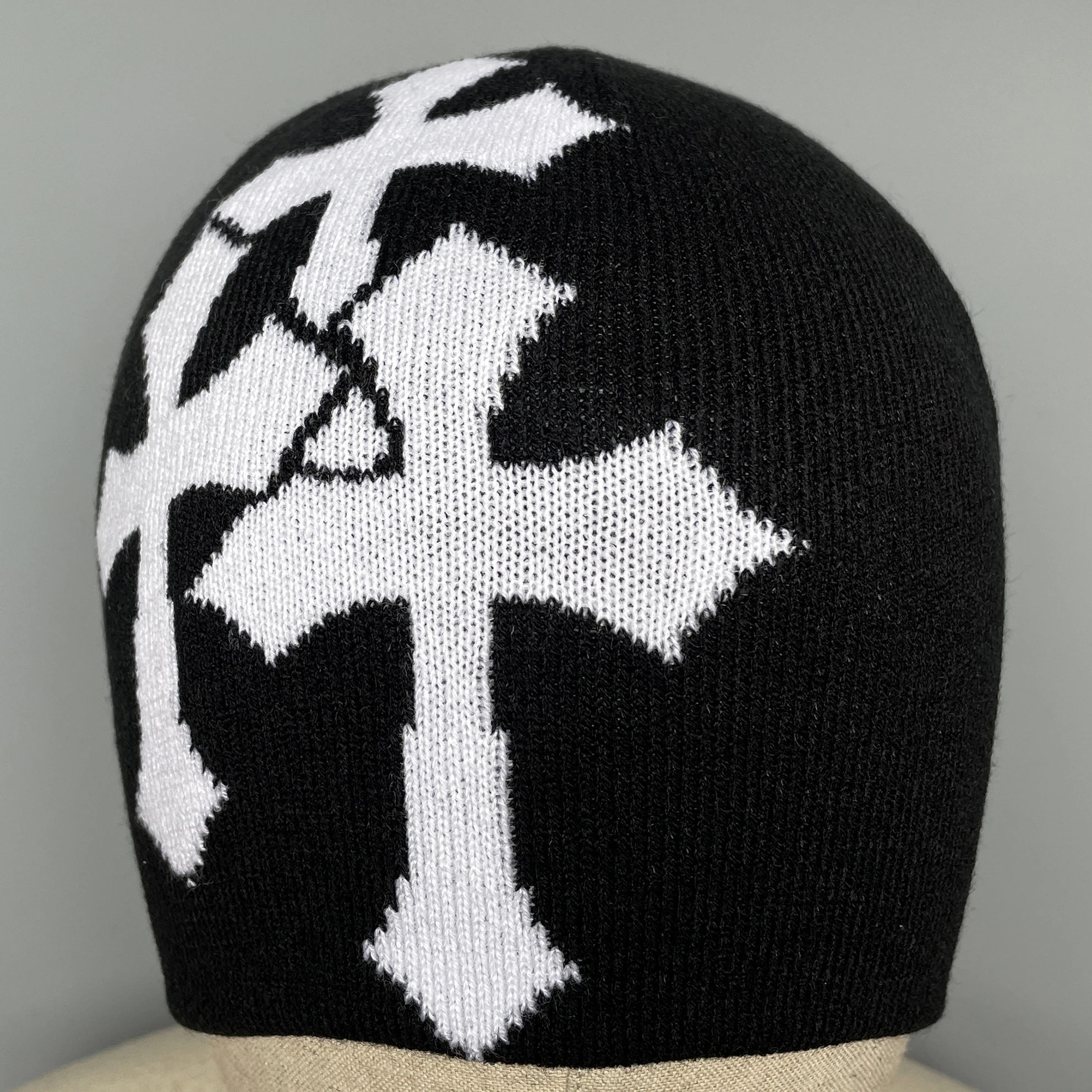 Y2K Crucifix Jacquard Knitted Hat, European And American Popularity Hip Hop Hat, Street Trend Fashion Personality Adult Hat photo 3