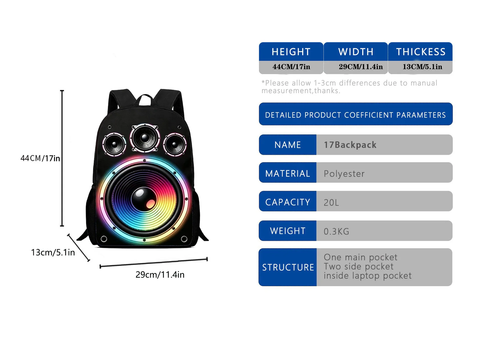 2D Visual Speaker Print Backpack Large Capacity Laptop Bag Trendy Music Theme Travel Student School Rucksack Daypack Book Bag photo 5