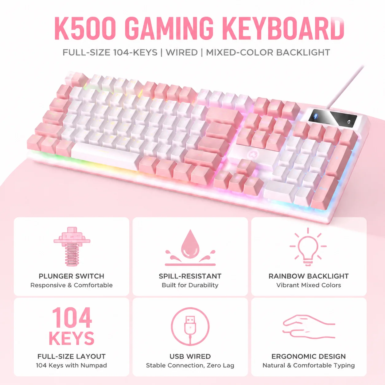 RGB Backlit Waterproof Mechanical Feel Gaming Wired Keyboard Full-Size Ergonomic Office/Gamer Keyboard For PC Computer Laptop photo 4