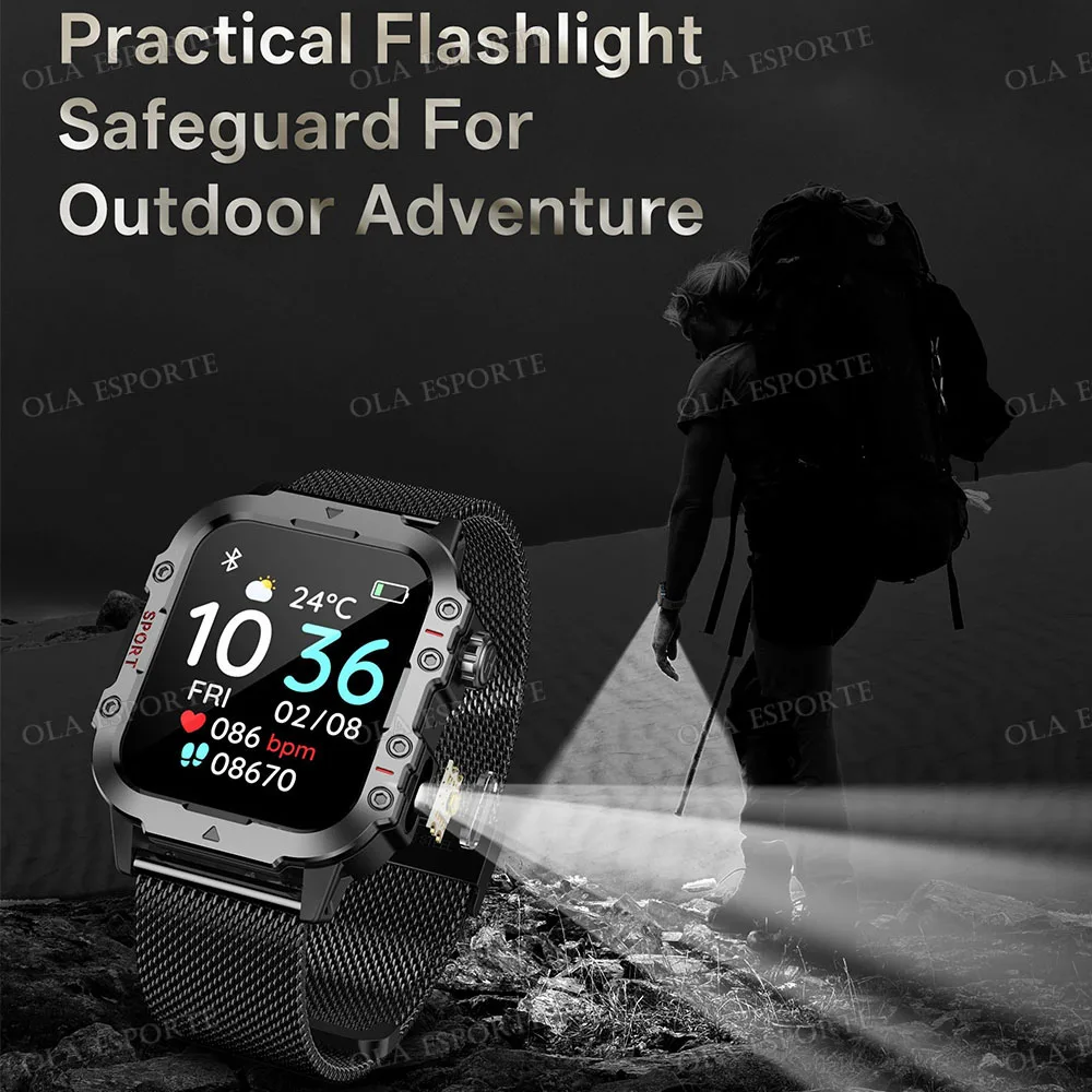 2026 Military Outdoor Smart Watch Men's GPS Flashlight Bluetooth Call 2.01" AMOLED Screen 3ATM Waterproof Sports Smartwatch Ht30 photo 4