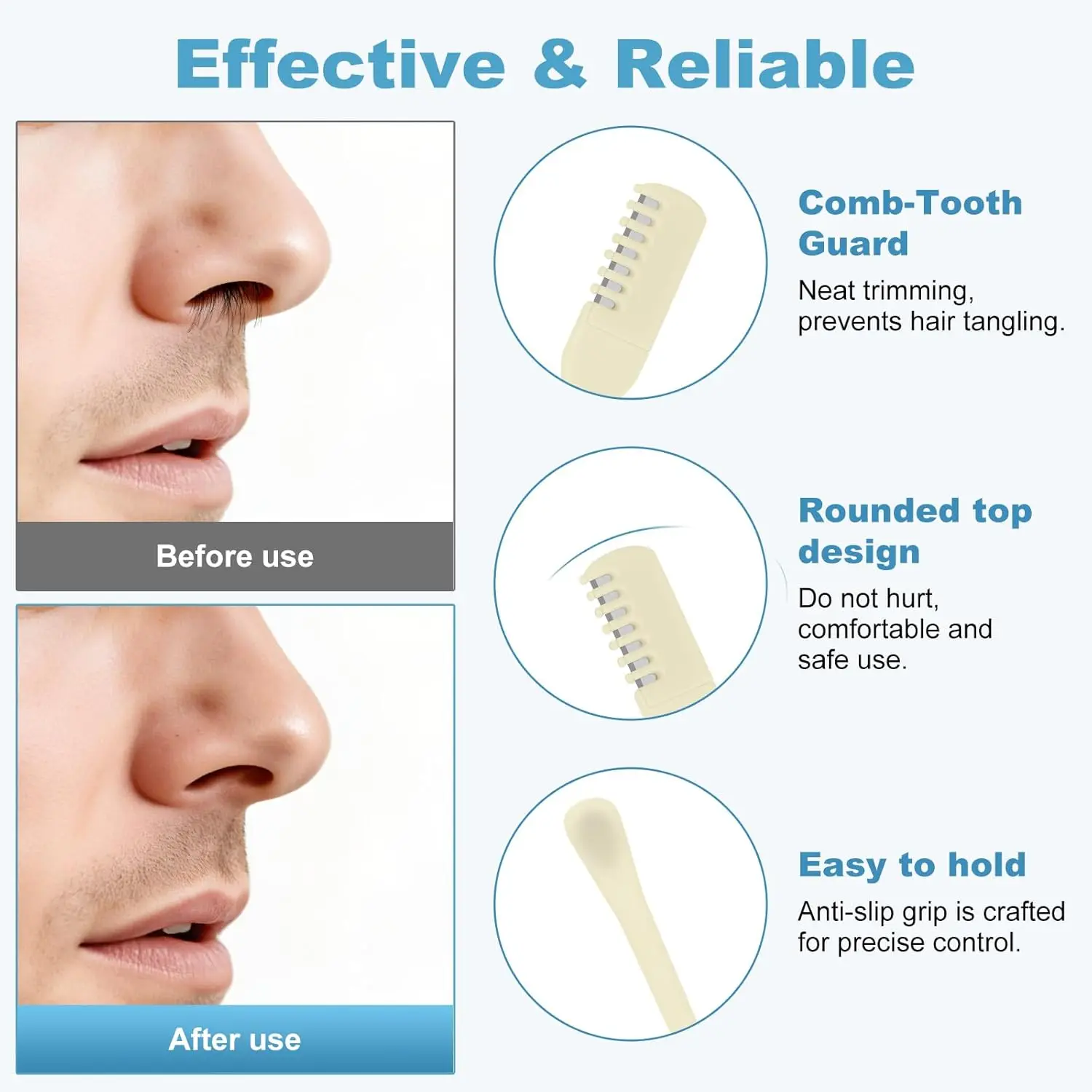 Manual Nose Hair Trimmer 3-Piece Set, 2-in-1 with Ear Cone, Unisex, 360-Degree Rotation, Portable Nose Hair Trimming Tool, Beige photo 6