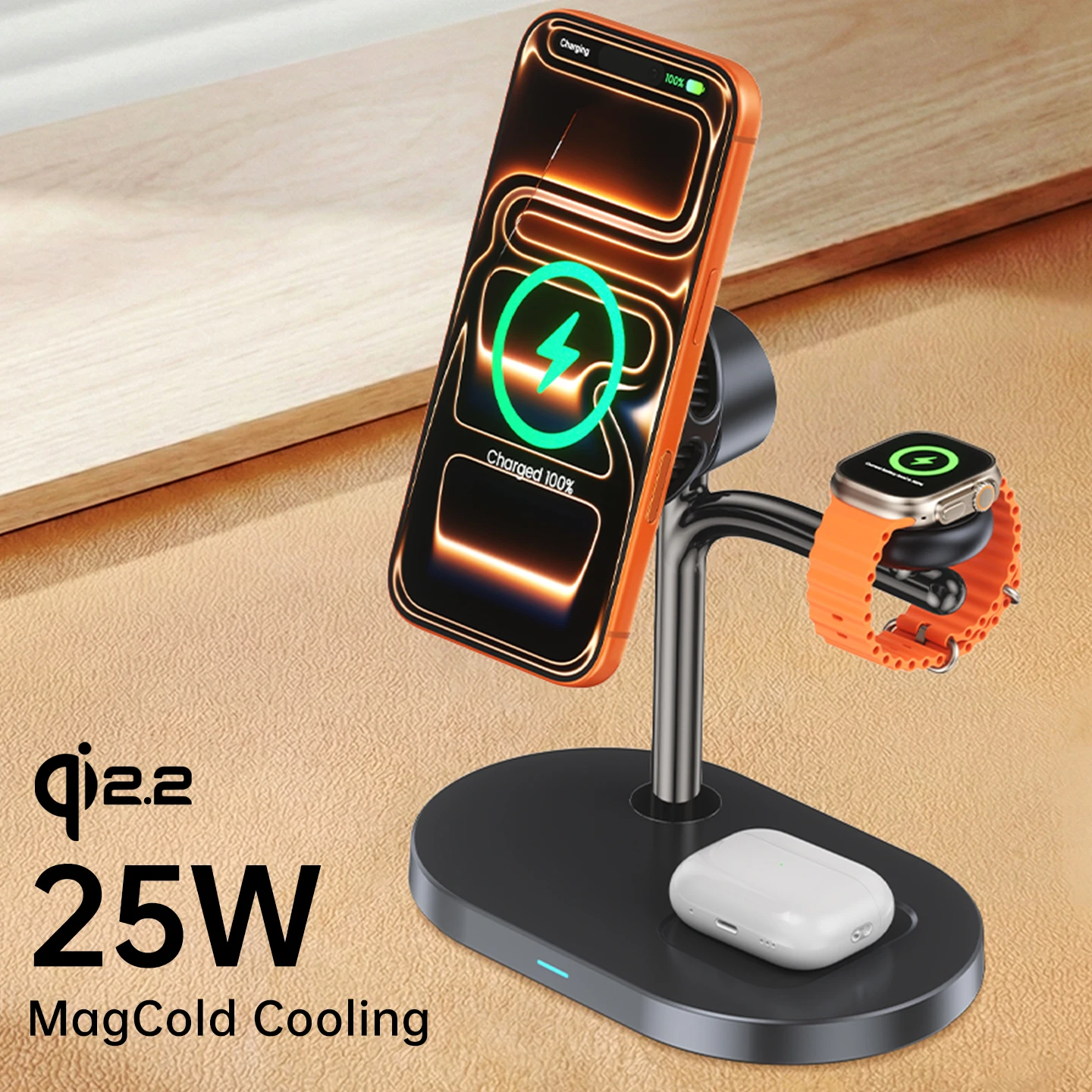 25W MagCold Wireless Charging Stand for iPhone 17 Galaxy S26, Qi2.2 Fast Charger Magnetic Cooling Dock for IWatch/Galaxy Watch 9 photo 2