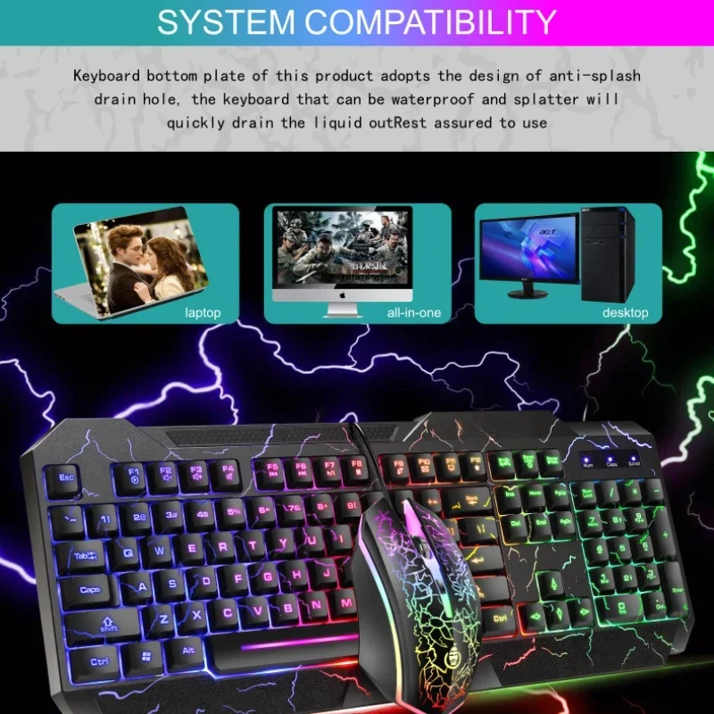 Computer Desktop Wired Gaming Keyboard Mouse Mechanical Feel Led Light Backlit Keyboard Mouse Combos photo 6