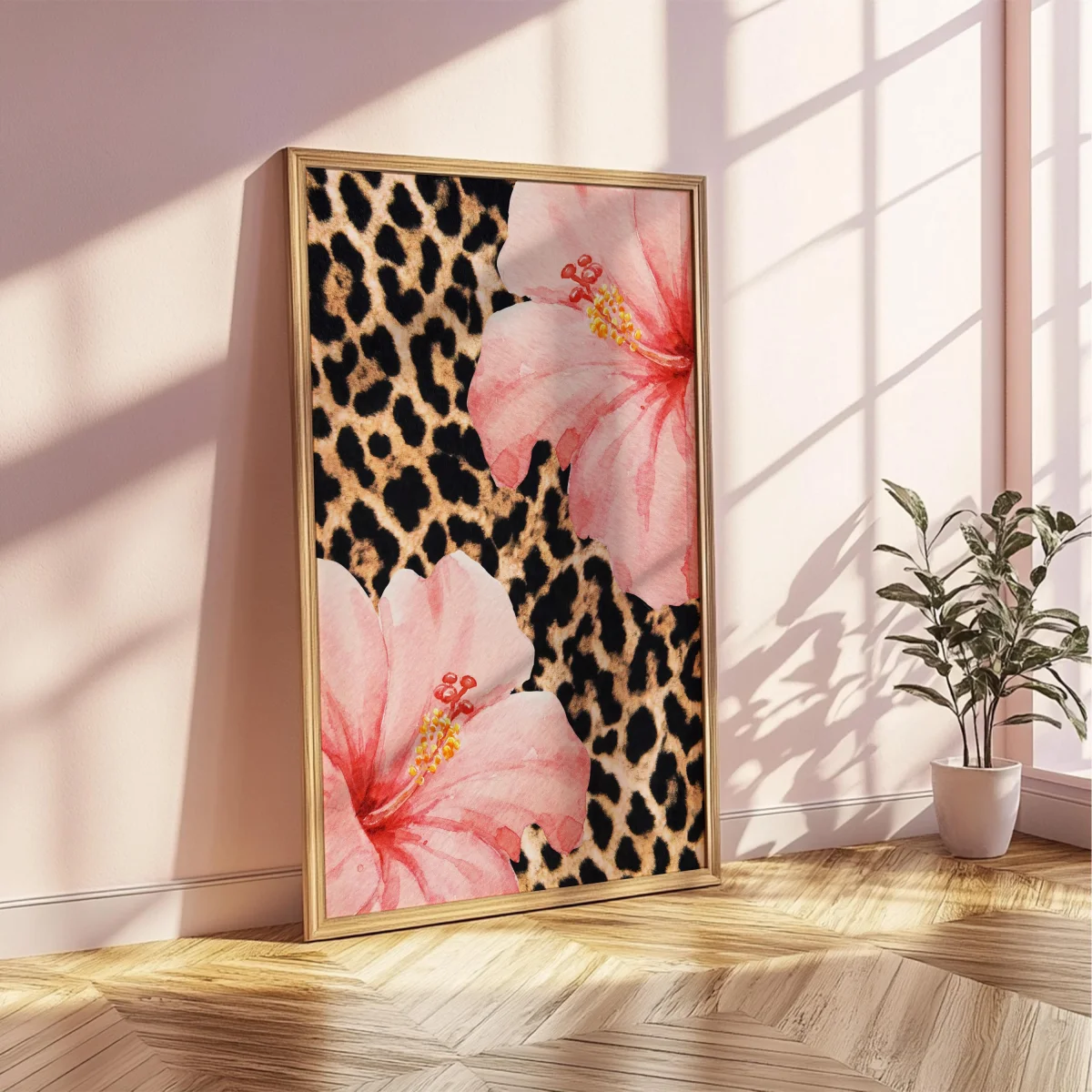 1/3pcs Funky Y2K Leopard Hibiscus Flower Pink Cheetah Canvas Print Poster Vintage Hawaiian Aloha Animal Art Prints Home Decor photo 4