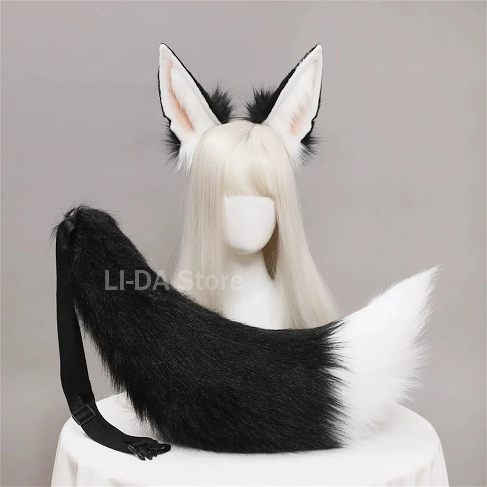 Plush Animal Wolf Ears Headwear Tail Set Furry Jackal Ears Headdress Handmade Costume Anime Sexy Fox Tail Cosplay Accessories photo 5