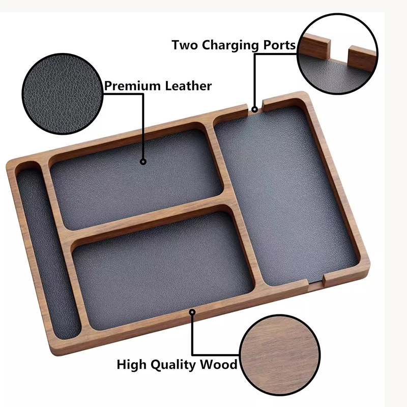 ooden Office Desktop Storage Box Solid Wood Partition Storage Box Mobile Phone Headphone Debris Storage Box Wooden Storage Tray photo 3