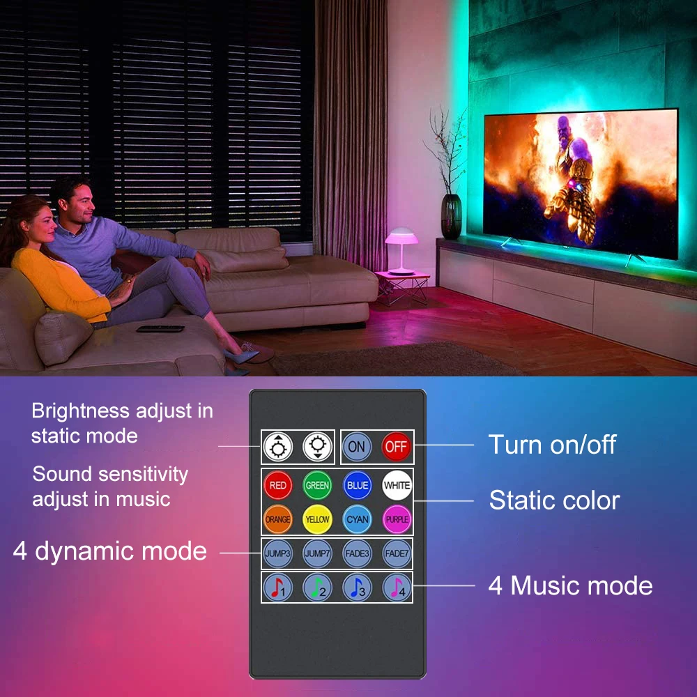 RGB Led Strip Lights Music Sync Led Lights for TV USB 5V Led Tape Ribbon for TV Backlight Room Bedroom Decoration photo 5