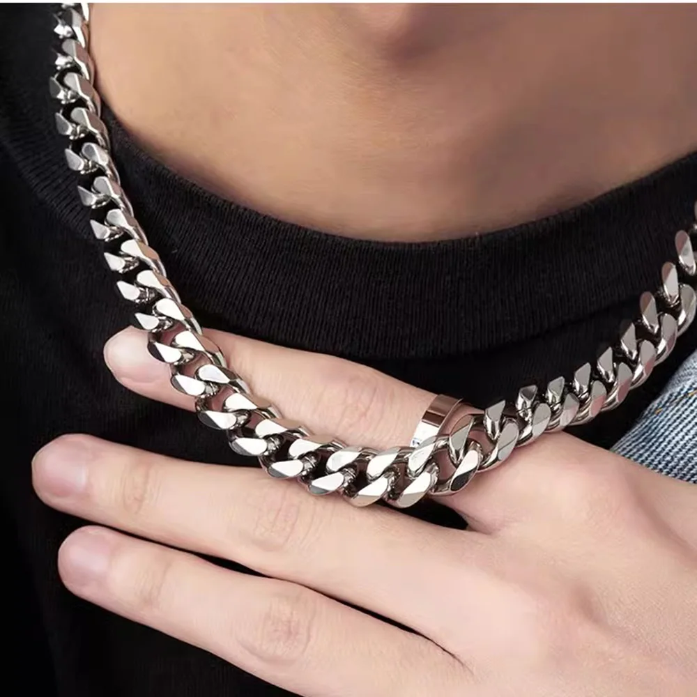 3/5/7mm Stainless Steel Cuban Link Chain Classic Punk Personality Jewelry Simple Fashion Hip-hop Couple Necklace for Men Women photo 3