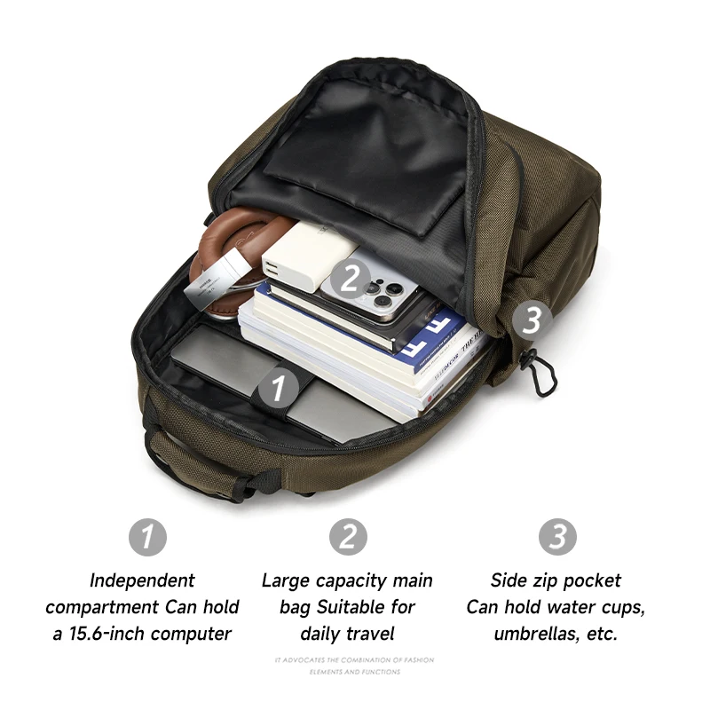 Simple Style Waterproof Large Capacity Men Travel Backpack Black Brown Outdoors Knapsack 16 Inch Laptop Teenagers School Bag photo 3