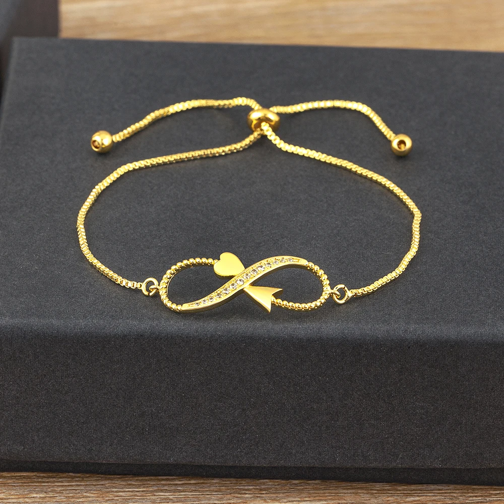 Nidin Sweet Princess Style High Quality Personality Design Adjustable Micro Inlaid Zircon Gold Plated Link Chain Bracelets Gift photo 6