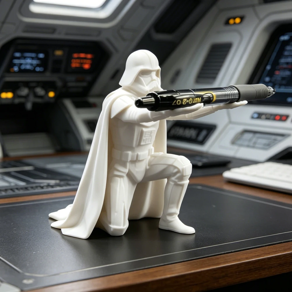 Creative Black Warrior Pen Holder Kneeling Commander Pencil Stand 3D Printed Space Warrior Desk Organizer Stationery Ornament photo 5