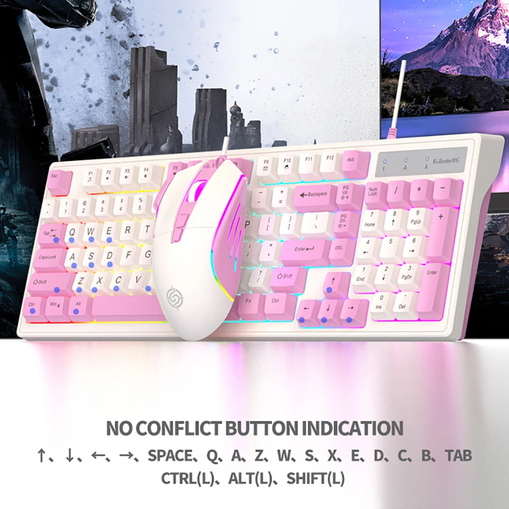 Wired Keyboard and Mouse 98key Cream Mechanical Feel Silent Office Mouse Set Girl Keyboard and Mouse for Laptop Ipad Supplies photo 1