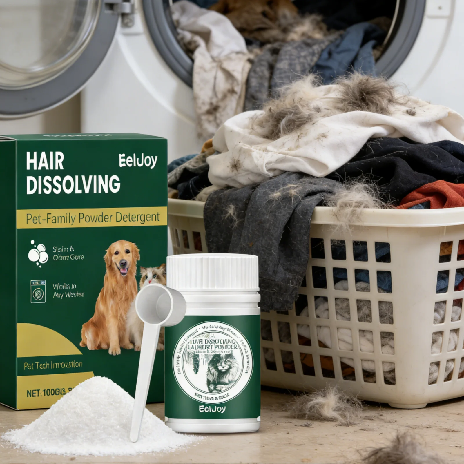 EelJoy Laundry Detergent for Pet Owner Fabric Care Smell Remover Cleaner Powder No Fading Pet Famliy Clothing Stain Remover 100g photo 2
