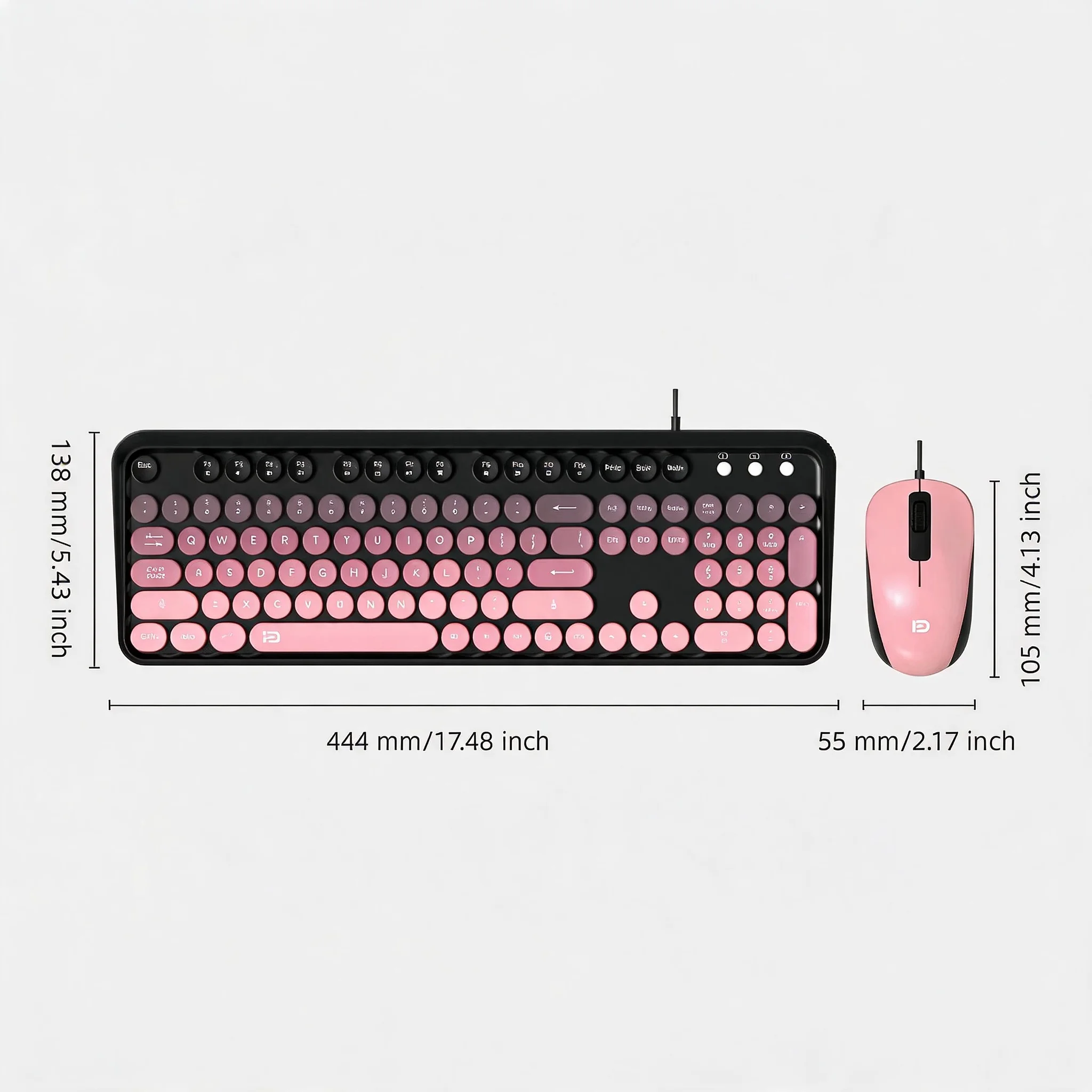 Retro Punk Round Keycap Wired Keyboard Mouse Combo Set 105 Keys USB Gaming Office Typewriter Style Mechanical Feel Pink Purple Gradient PC Laptop photo 8